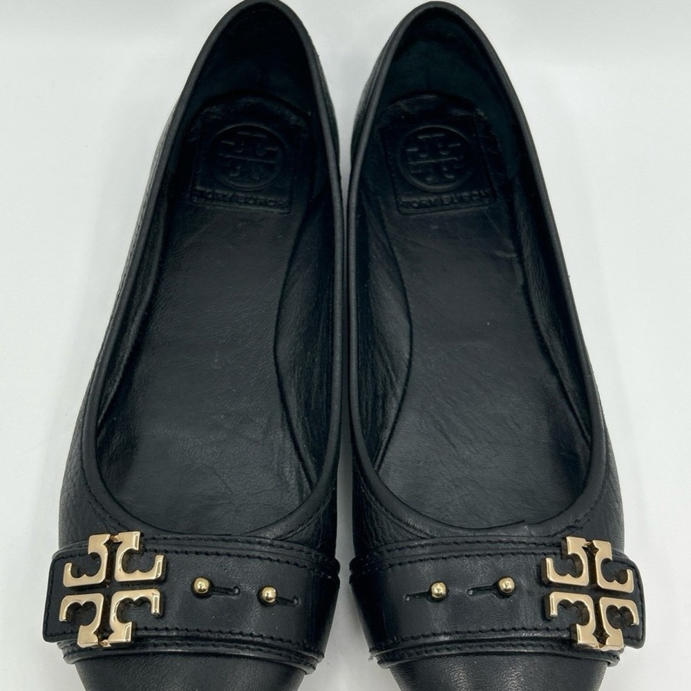 Tory Burch Black Flats with Gold Logo